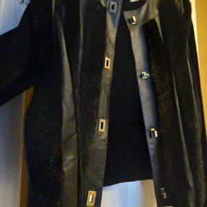 Black Sweater Jacket w Leather Detail